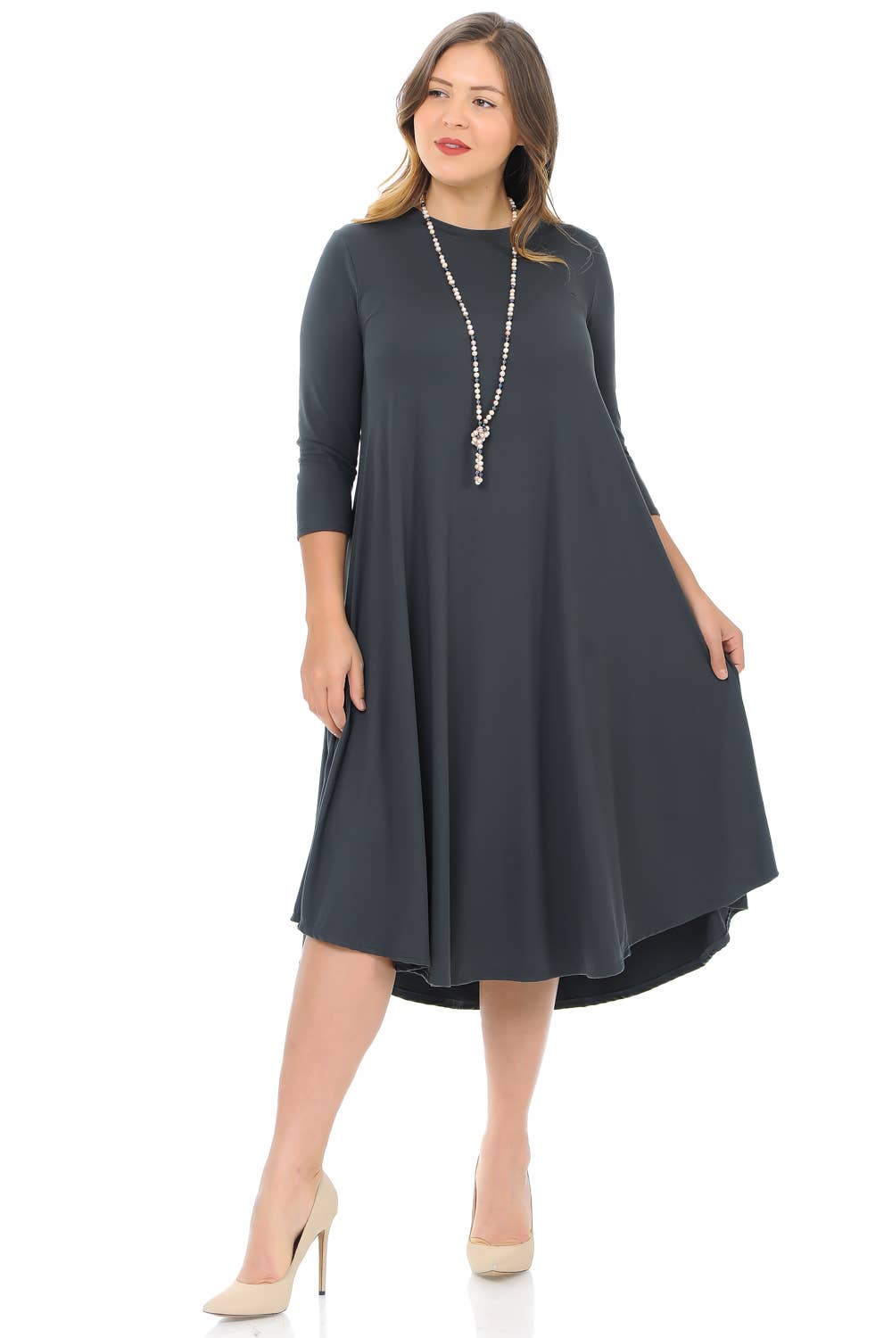 Allium - Wholesale Dress - Women's - A Line Swing Trapeze Midi Dress Plus9