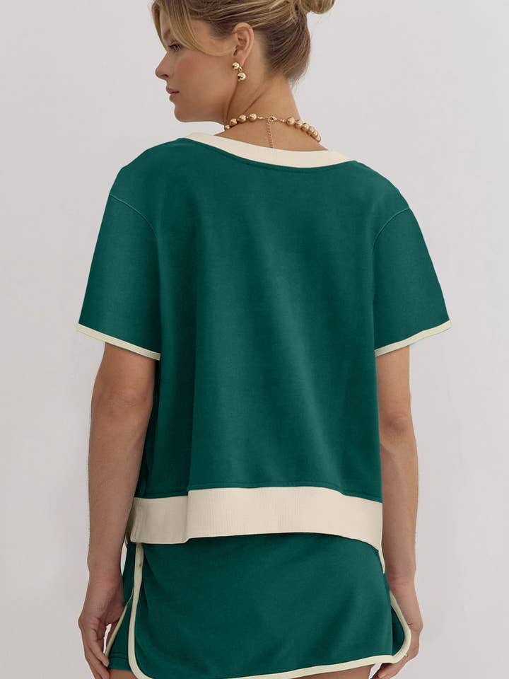 Lovesoft – wholesale Set med topp och kjol - Dam – Bonbon färgblock kant dropp axel T-shirt och skort 2-delars set6