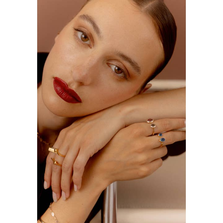 Gamme blanche – wholesale Multi-stone ring – DUO MINUIT - Bague en argent plaqué or 14 carats & Topaze bleue2