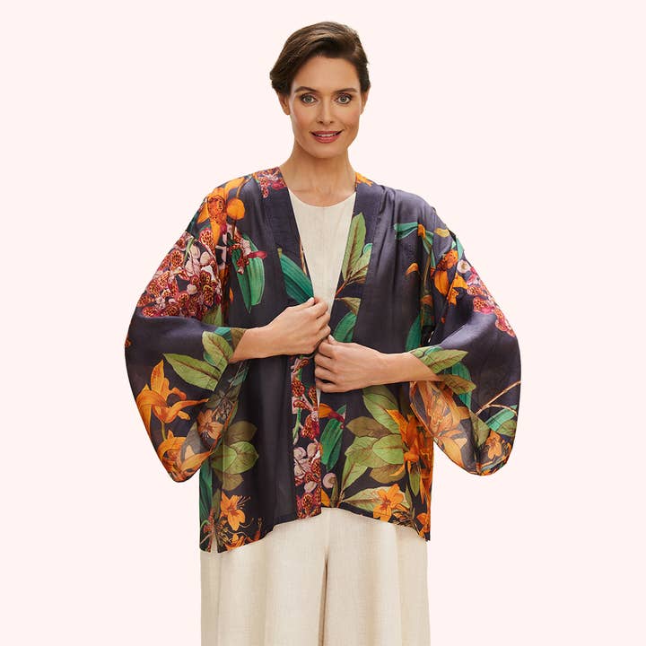 Botany Bliss in Charcoal Kimono Jacket for wholesale by Powder Design inc - US