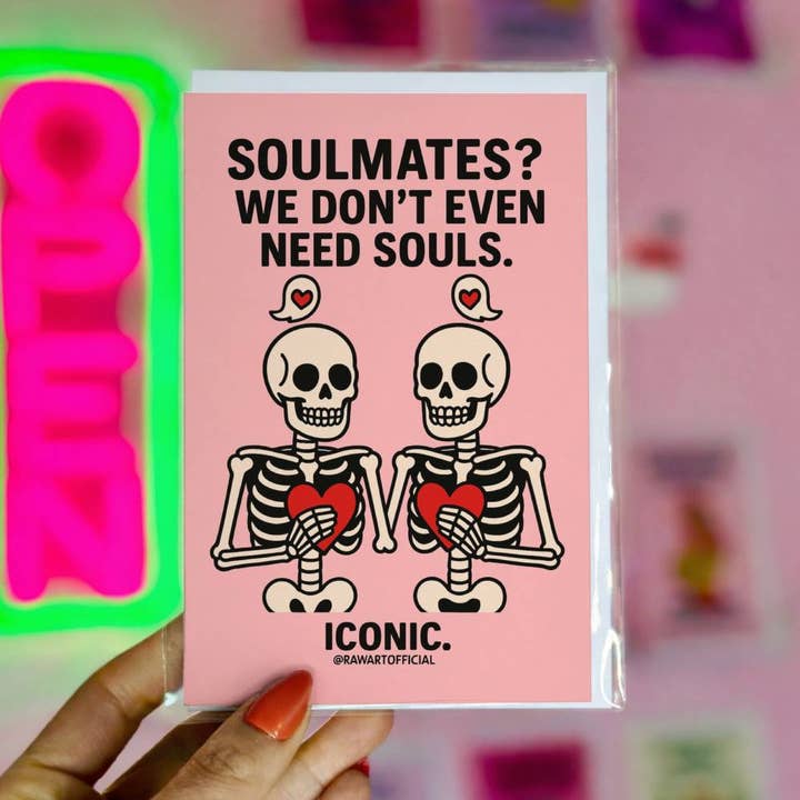 Skeleton Soulmates Card • Gothic Anniversary Card, Dark Humor for wholesale by Hot Mess Paper Co.