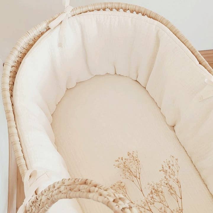 Les p'tites Merveilles de Bérénice - Wholesale Bassinet - Baby - Baby bassinet and complete lining in ecru organic cotton double gauze