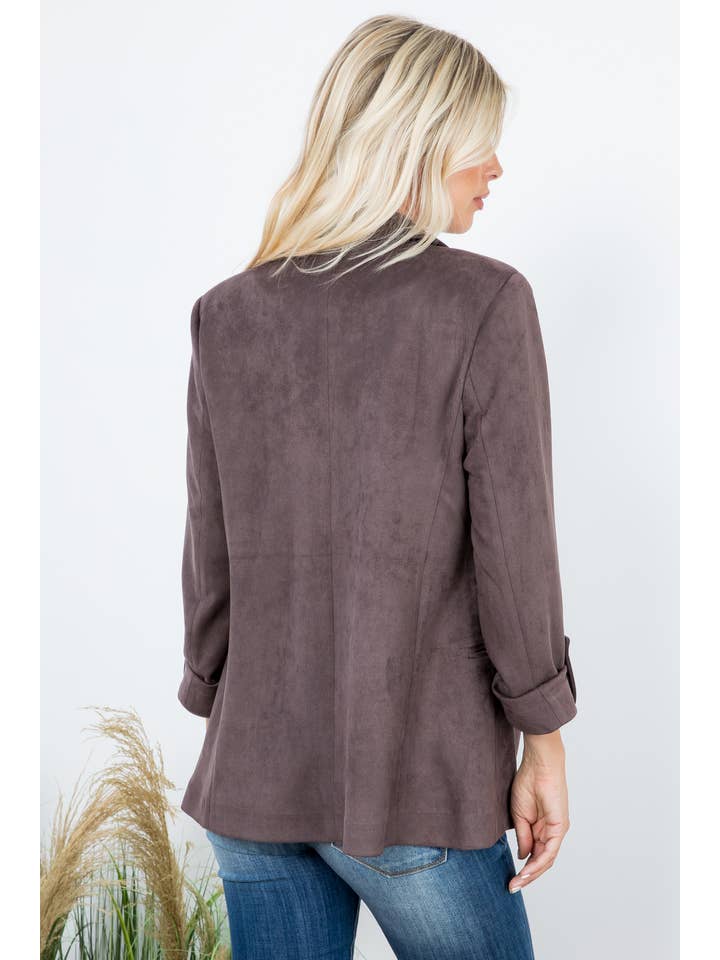 26 International - Wholesale Blazer - Women's - Elegance Open Front Roll Up Suede Blazer