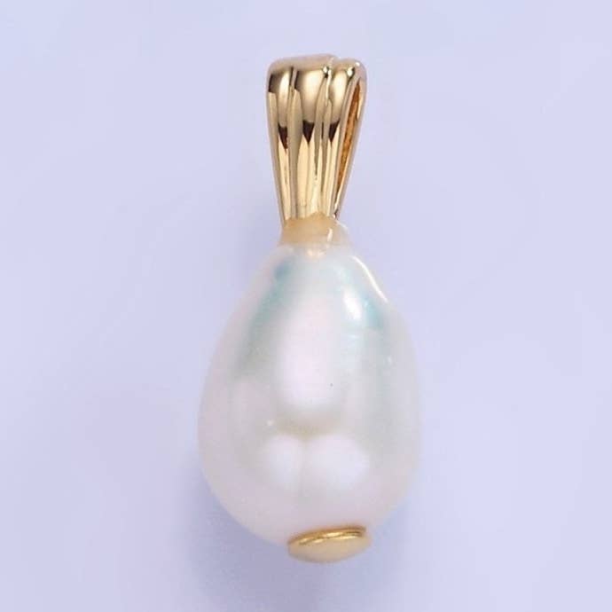 14K Gold Filled Ringed Baroque White Freshwater Pearl Lined Bail Pendant | P1729 for wholesale by Aim Eternal