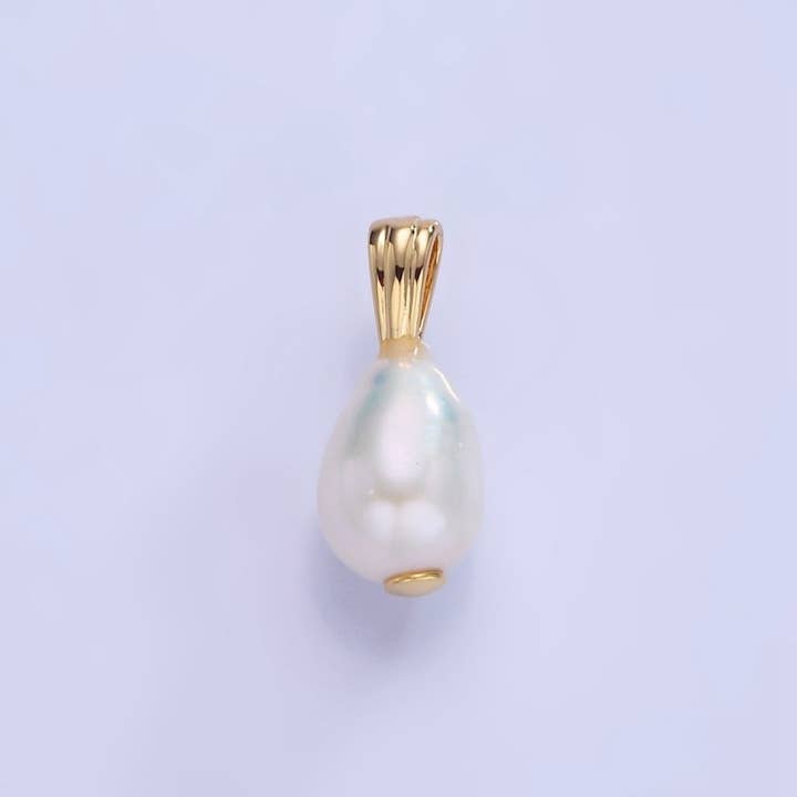 14K Gold Filled Ringed Baroque White Freshwater Pearl Lined Bail Pendant | P1729 for wholesale by Aim Eternal