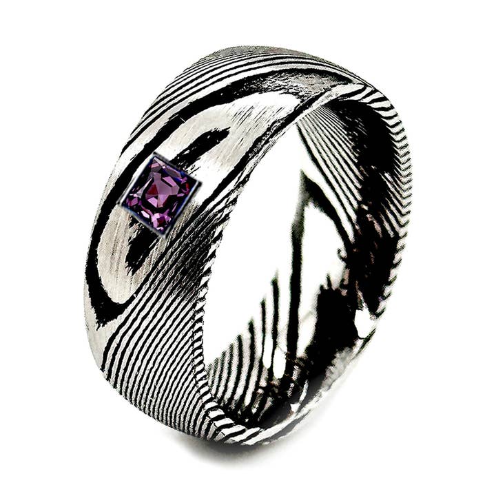 Damascus Steel Men's Wedding and Engagement Ring 8mm for wholesale by rings paradise