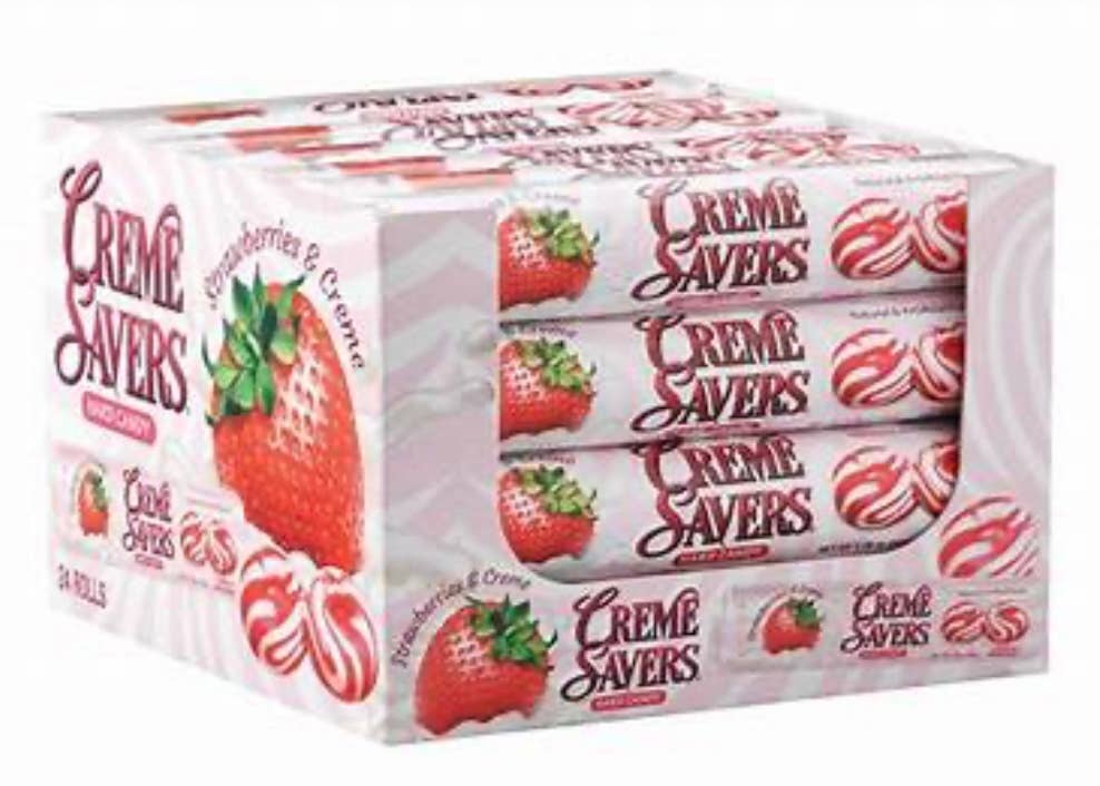 O'Shea's Candies Sweet Shop - Wholesale Hard Candy - Nostalgic Strawberry 🍓 Cream Saver Retro Roll 24ct Dsp Box3
