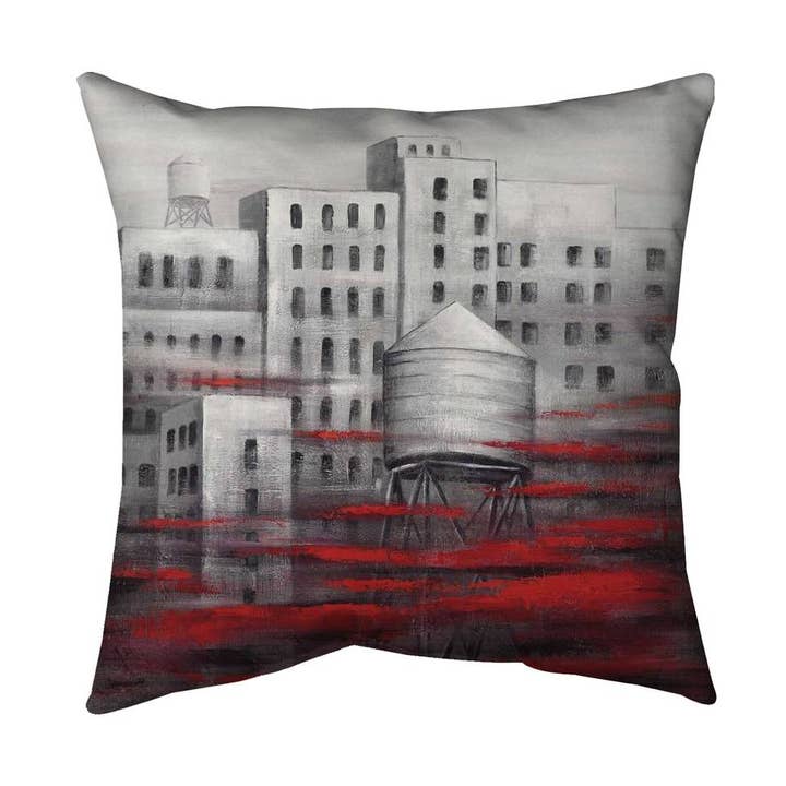 Cidade cinza com nuvens vermelhas | Capa de almofada externa 20 “x 20" por atacado de BEGIN HOME DECOR
