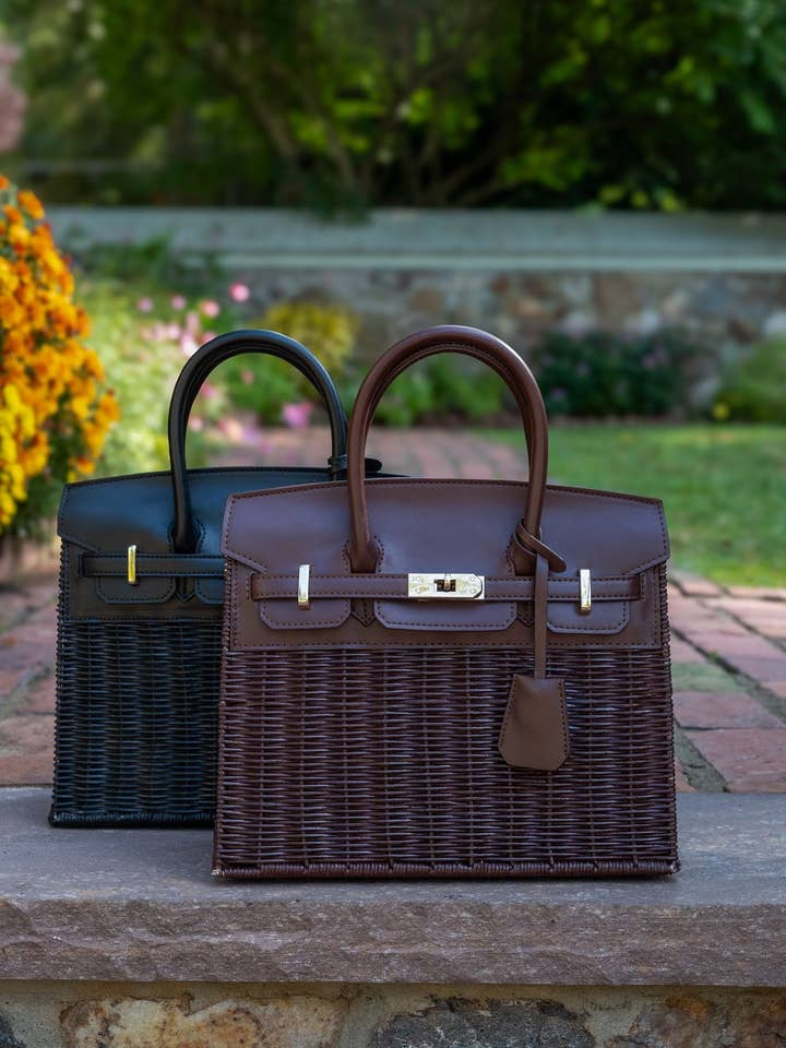 Margo Zwarte en Chocolade Wicker Handtas- WS voor wholesale door Lisi Lerch