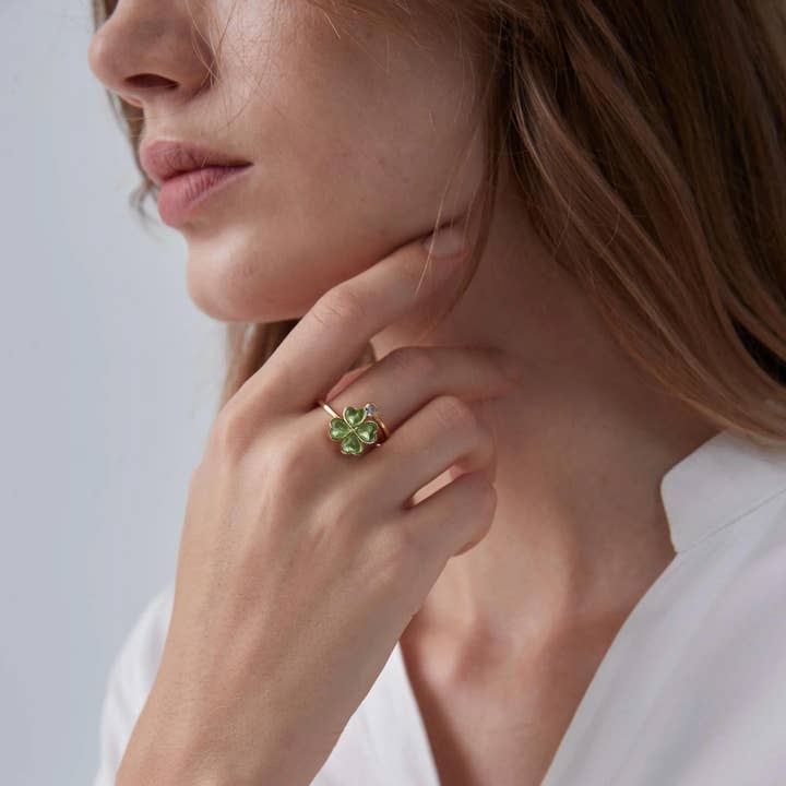 Perimade & Co. LLC - Wholesale Multi-Stone Ring - Four Leaf Clover Fidget Spinner Ring in 925 Sterling Silver1