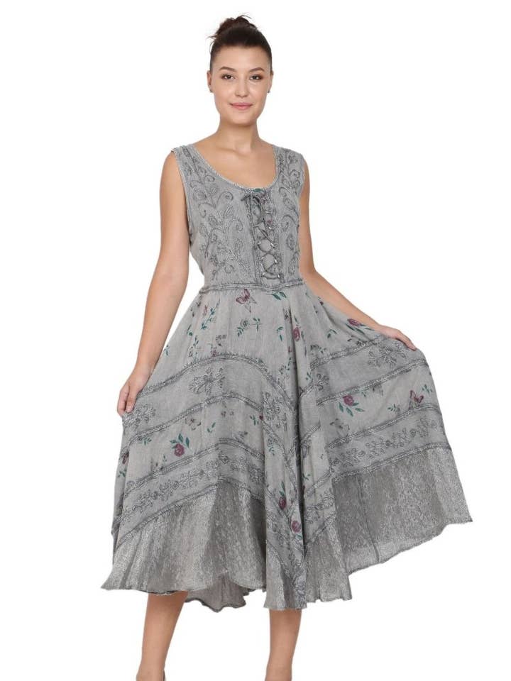 Anelisa Floral Acid Wash Maxi Dress 11322 for wholesale by Advance Apparels