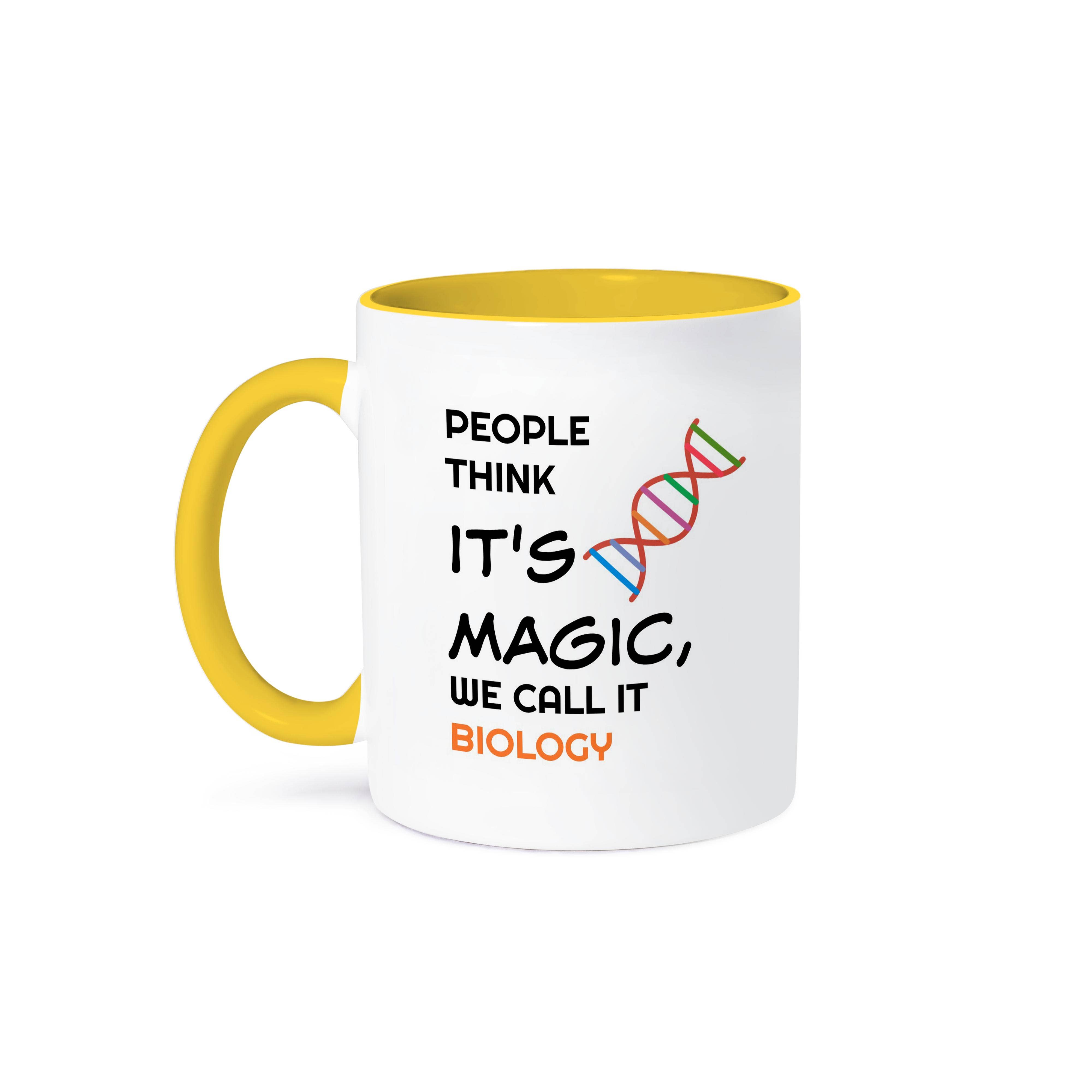 3dRose - Wholesale Coffee Mug - 3dRose, People Think Its Magic We Call It Biology, DNA, black lettering, Mug0