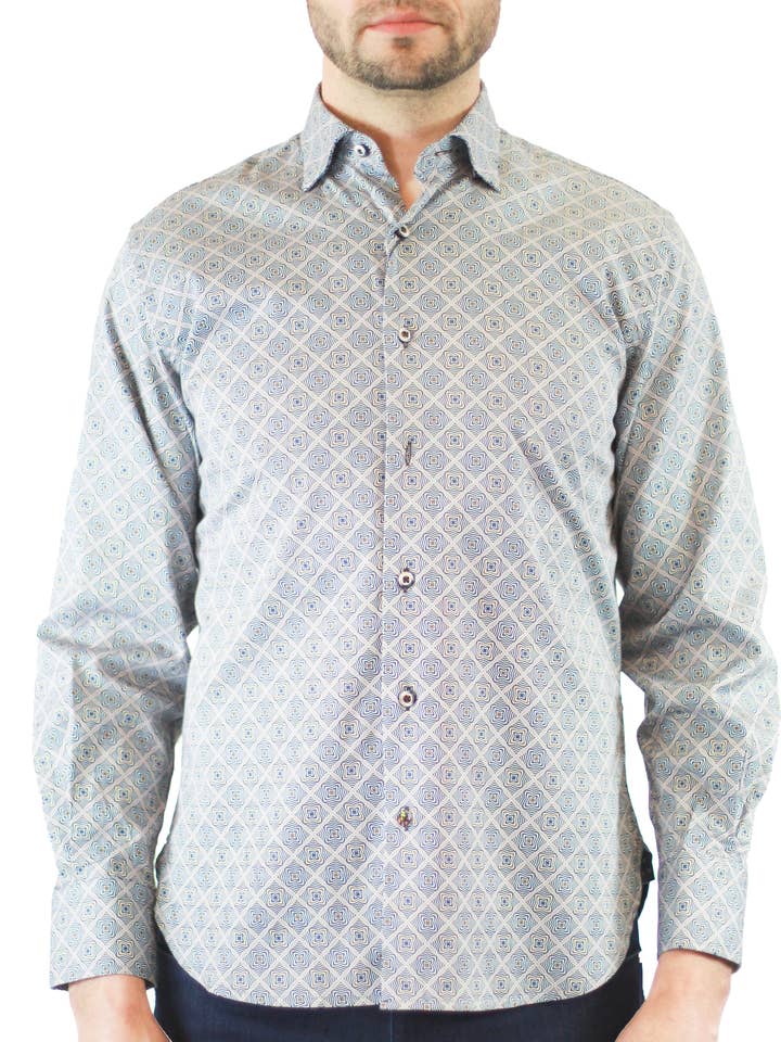 Grey with Navy and Gold Psychedelic Squares (Big & Tall) for wholesale by Luchiano Visconti