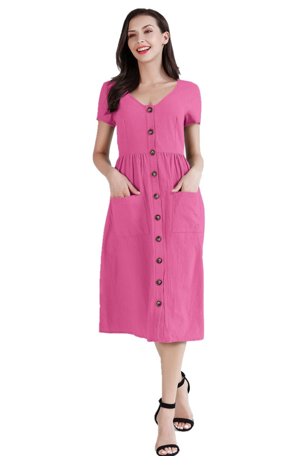 ePretty - Vendita all'ingrosso Vestito - Donna - TJ002 - Abito midi abbottonato con tasche9