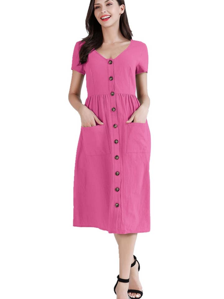 ePretty - Vendita all'ingrosso Vestito - Donna - TJ002 - Abito midi abbottonato con tasche9