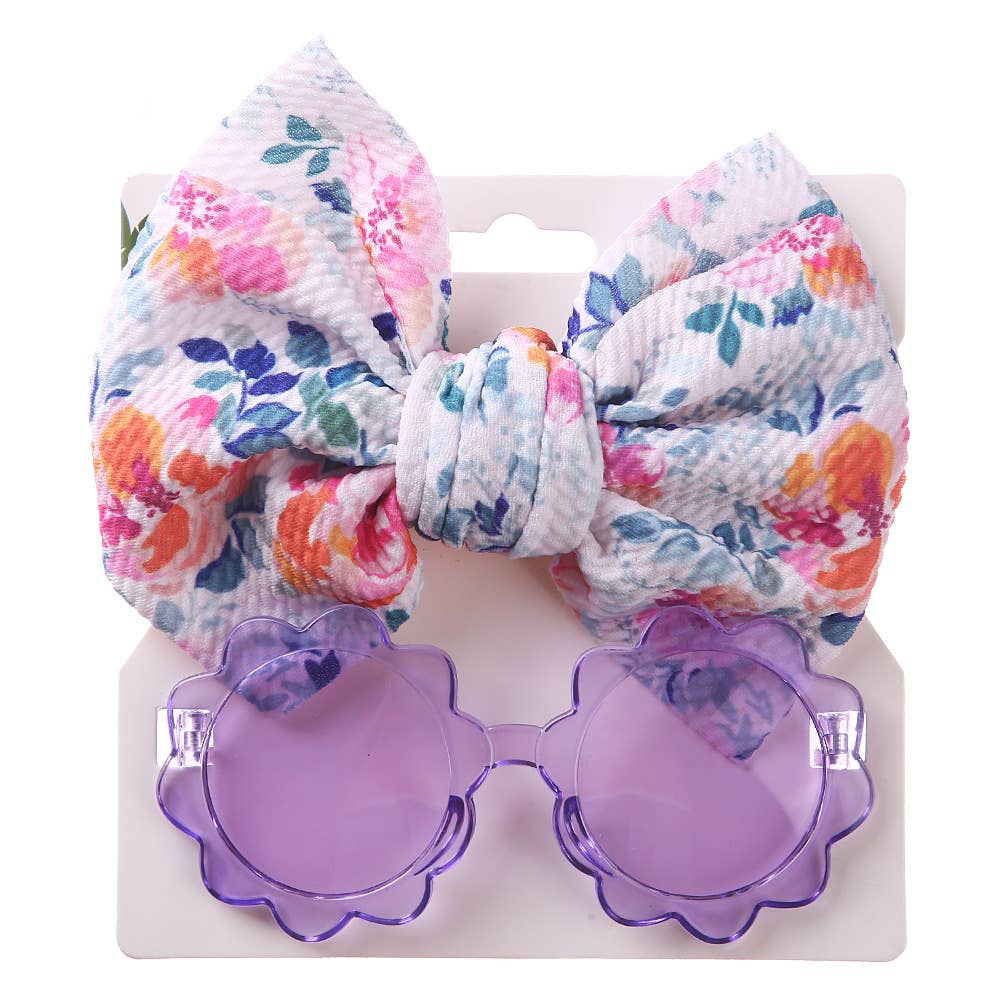 Little Trendy - Wholesale Sunglasses - Kids - Baby Girl  Sunglasses and floral Headband 2pcs Set3