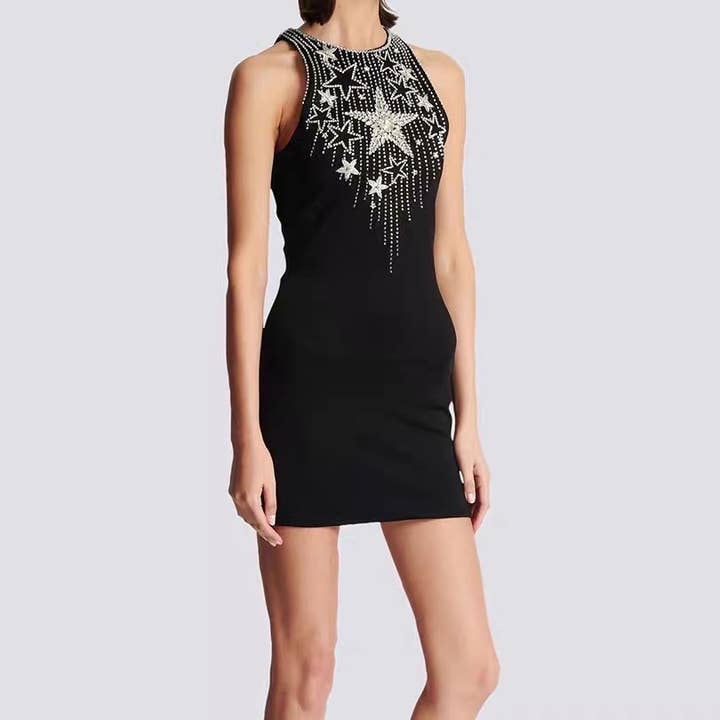 DR088 Ärmelloses Tankkleid mit Perlenstickerei für den Großhandel von Productseeker