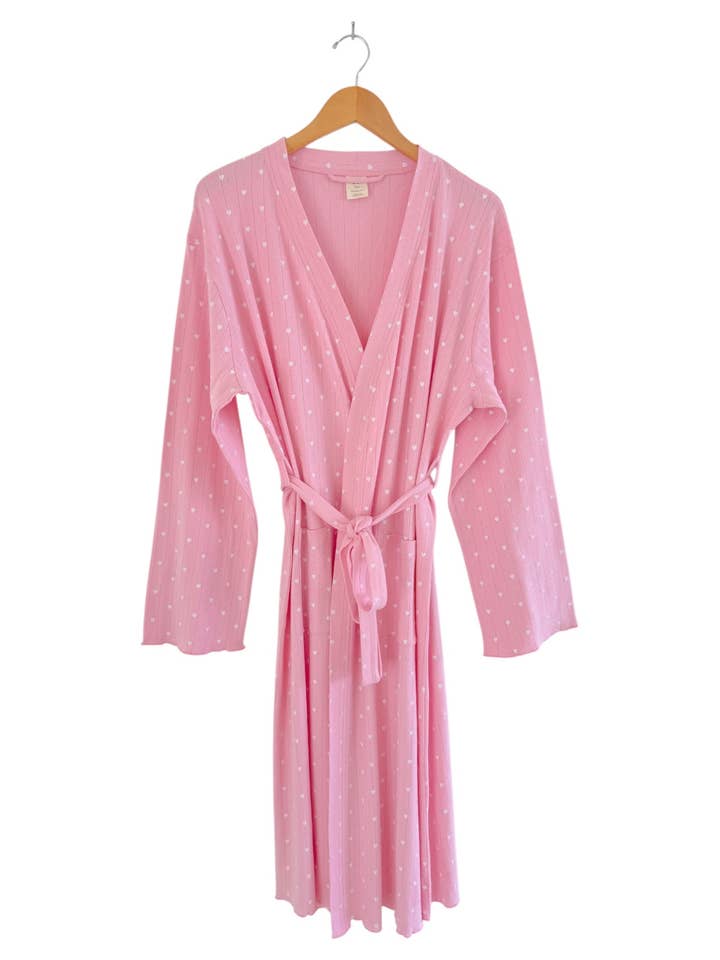 SIIX Collection - Wholesale Robe - Women's - Pink with White Heart / Organic Pointelle Women's Robe