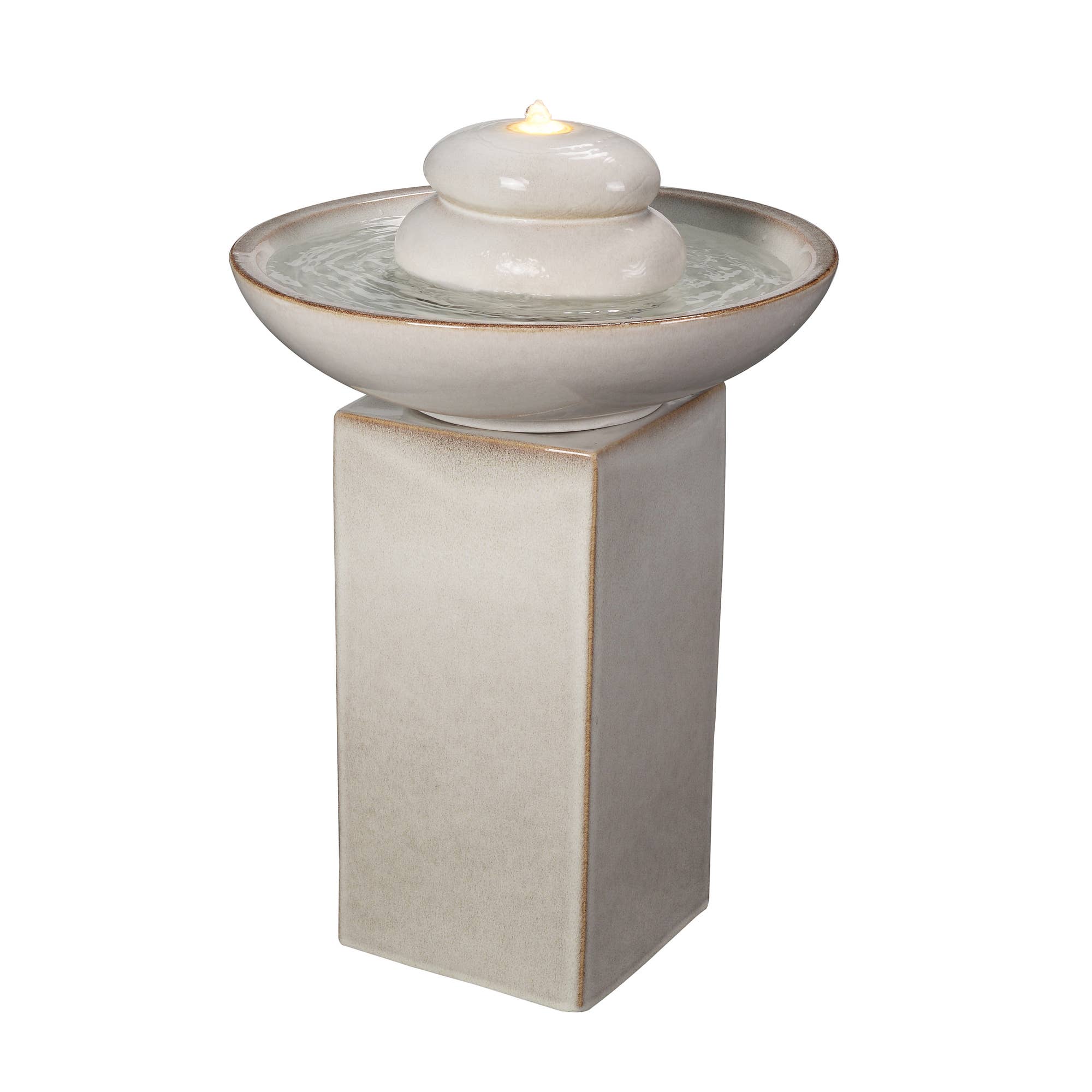 Hi-Line Gift Ltd. - Wholesale Outdoor Ornament/Decor - Ivory Ceramic Fountain with  Warm White LED1
