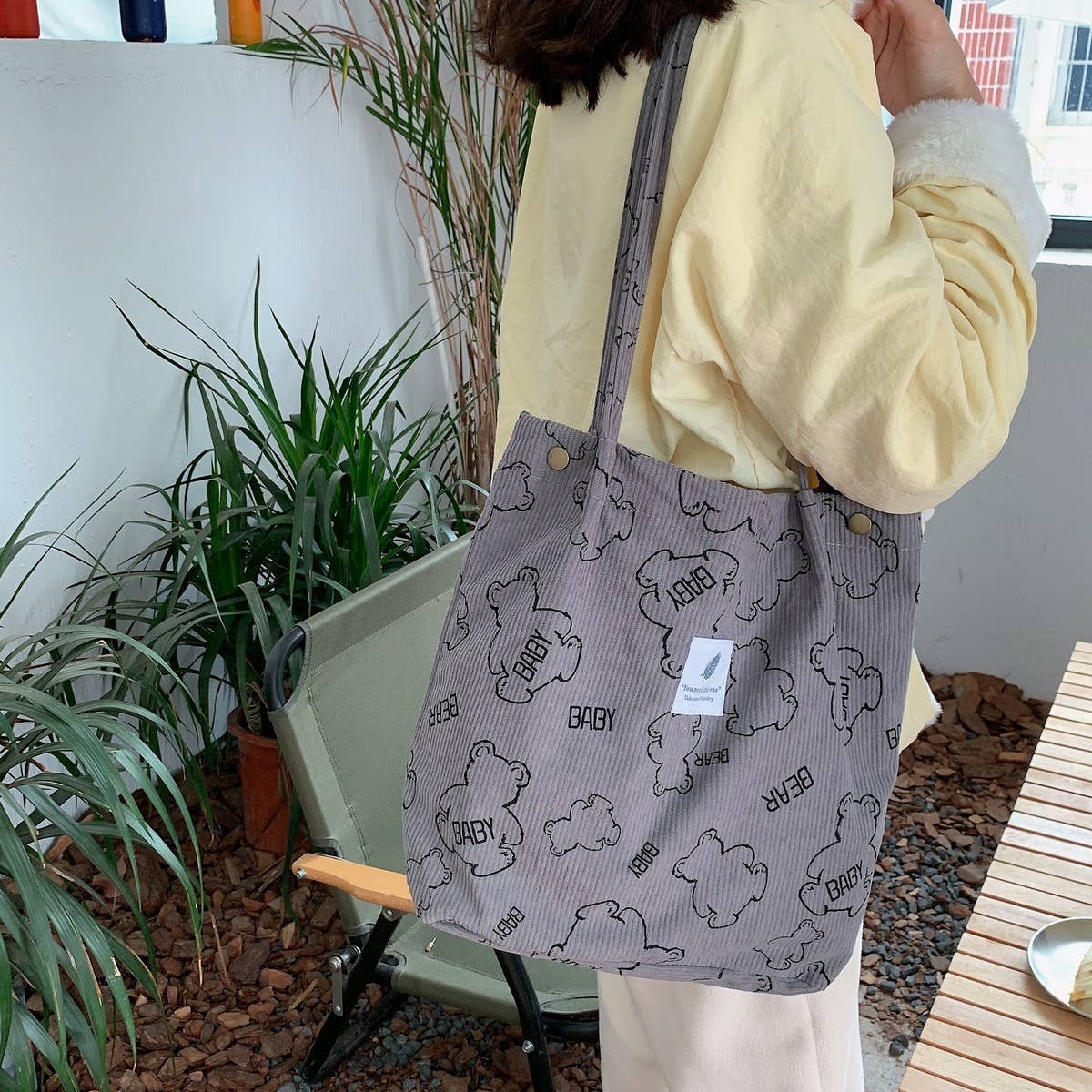 NINEXIS - Wholesale Tote Bag - Women's - CWAB3899_CORDUROY SNAP-BUTTON LARGE-CAPACITY SHOULDER BAG31