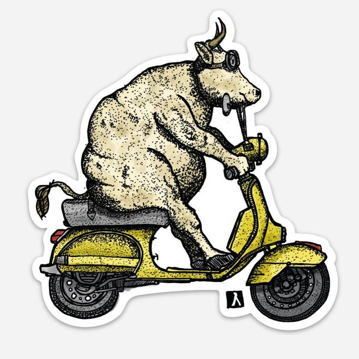 Vaca Fazer Um Passeio Em Sua Vespa Scooter Vinil Scooter Scooter por atacado de Bellavance Ink