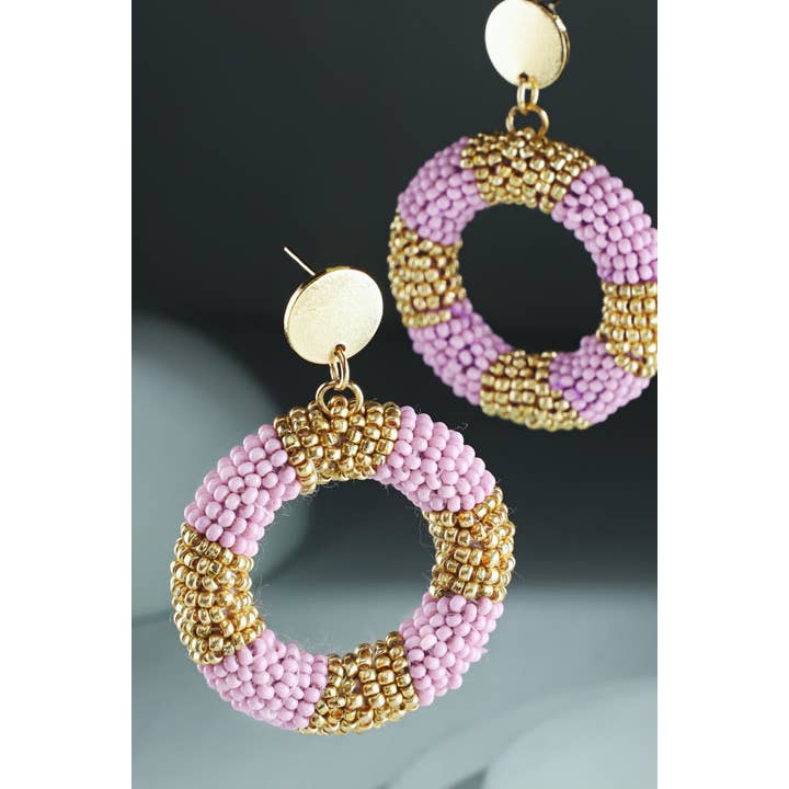 Urbanista Outlet - Wholesale Dangle Earrings - Color Blocked Beaded Ring Drop Earring