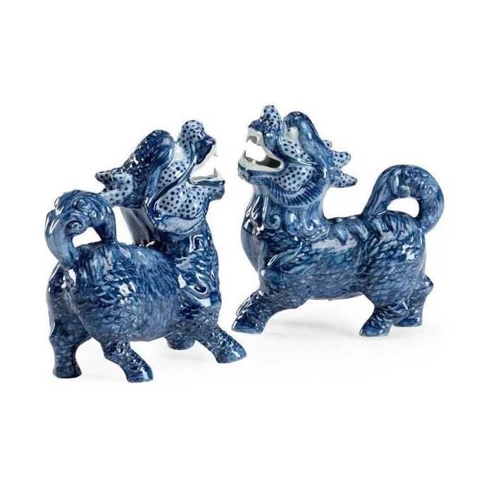 Ceramic Made Blue Foo Dog Sculpture (Pr) for wholesale by LOOMLAN
