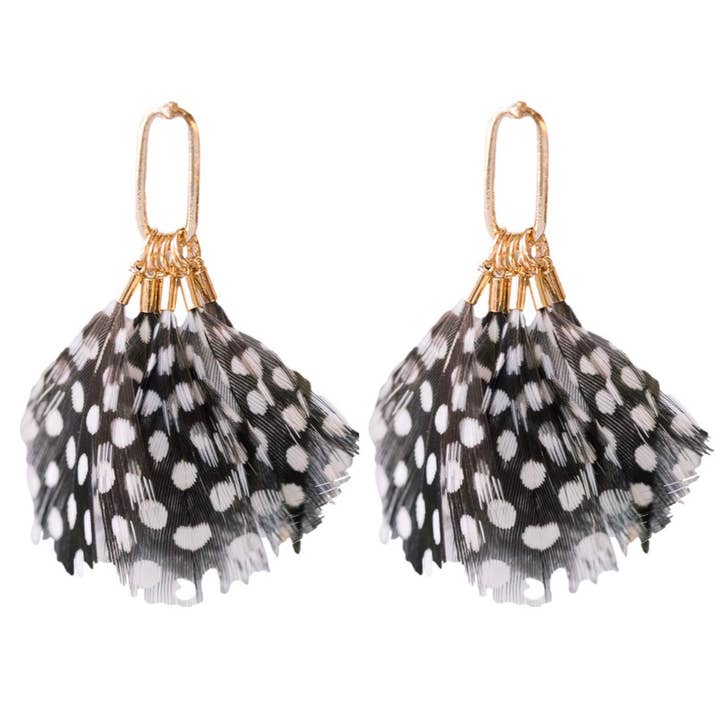 St Armands Designs of Sarasota - Wholesale Tassel Earrings - Spotted Feather Statement Tassel Earrings