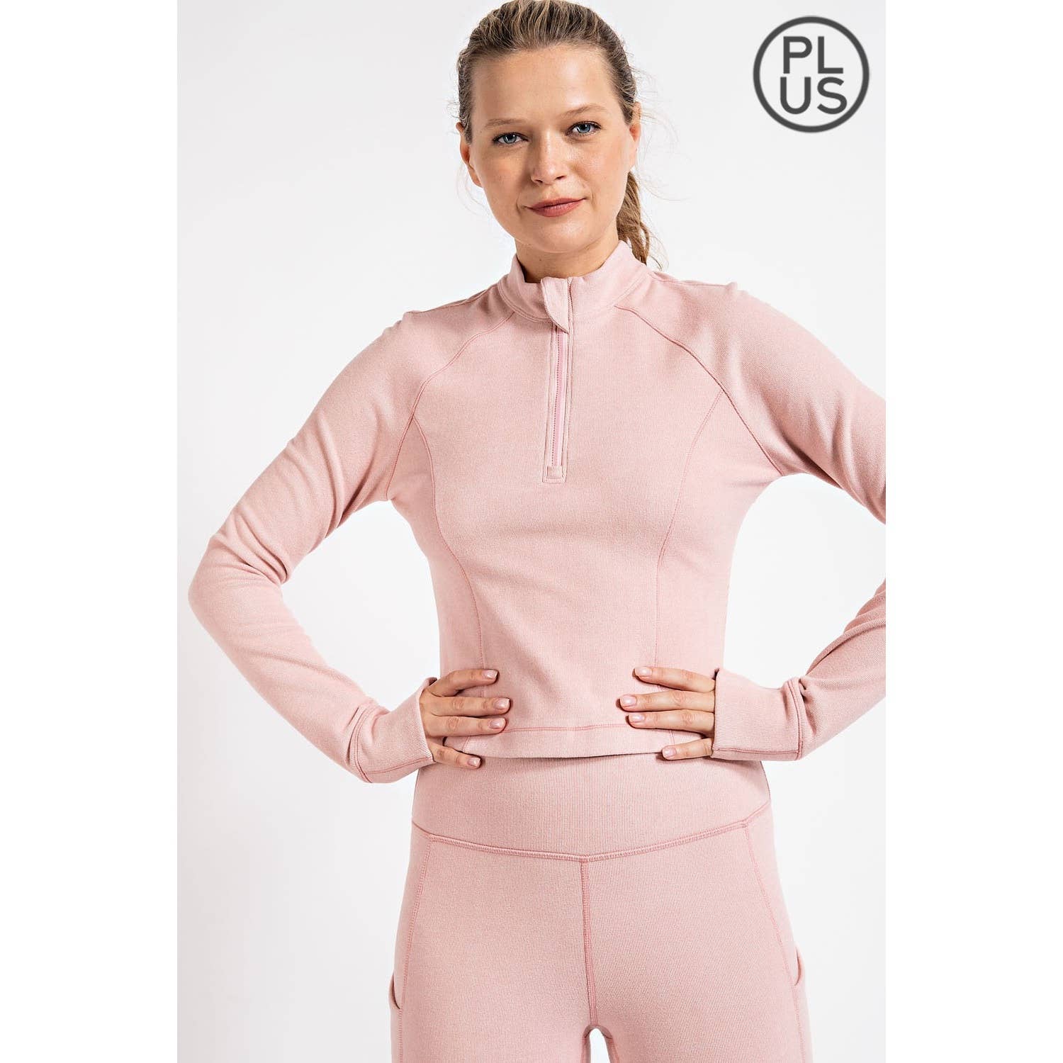 Rae Mode - Vente Chemise – femme - HAUT CÔTELÉ À MANCHES LONGUES ET COL MONTANT BROSSÉ DE GRANDE TAILLE5