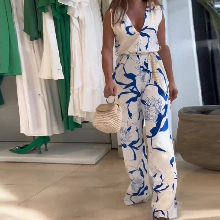 White Sleeveless Top High Waist Pants Casual Suit Women for wholesale on Faire