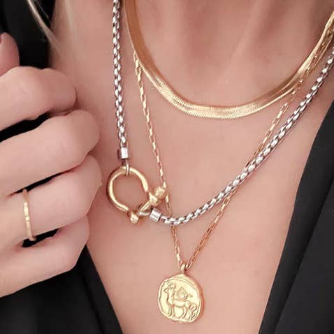 HoopLa - Wholesale Pendant/Charm Necklace - Carabiner horse Bit- Charm-Wheat Chain Stainless Necklace