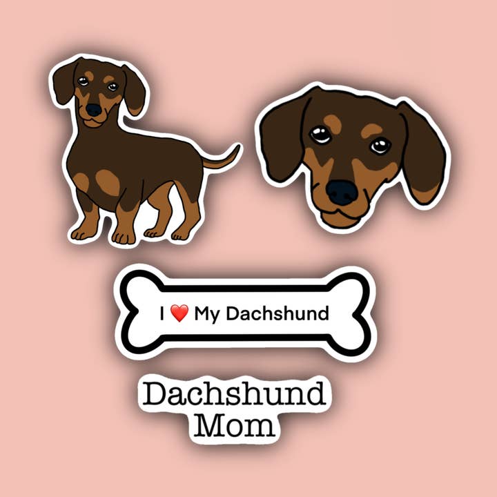 Brown Dachshund Sticker Pack - 4 Waterproof Stickers for wholesale by Delmarva Stickers