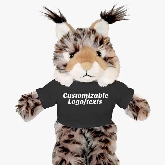 12″ Bobcat Plush in Custom Tee Shirt | Custom Plush Toy for wholesale by Plushland