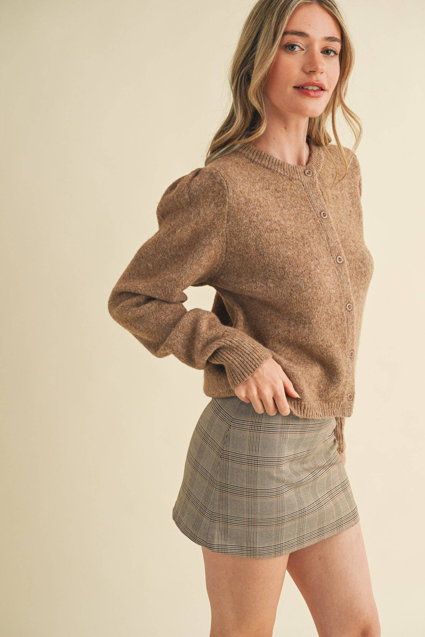 &MERCI - Wholesale Cardigan - Women's - LONG PUFF SLEEVE SWEATER CARDIGAN MSW1101850