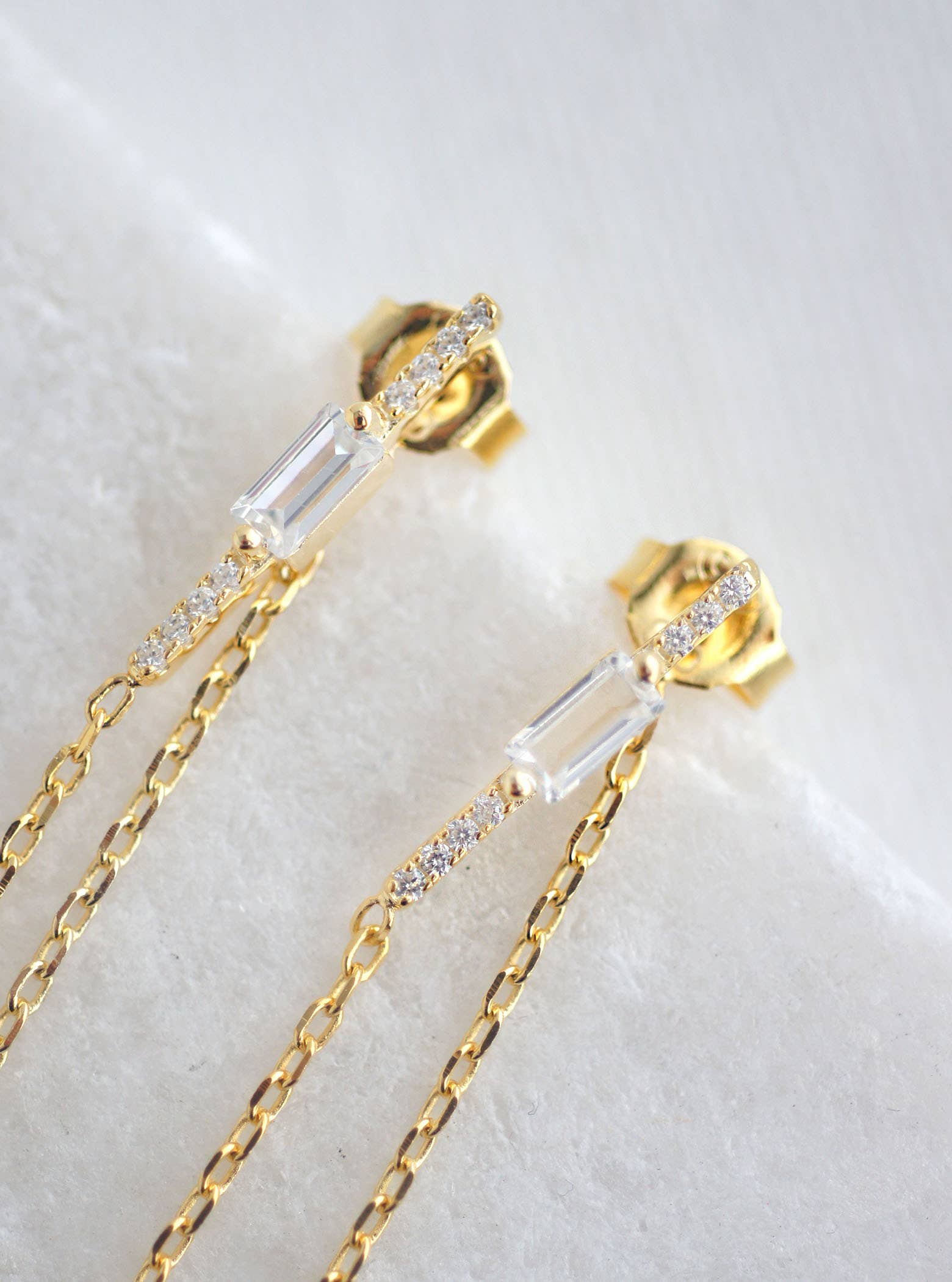FELIX Z DESIGNS - Wholesale Dangle Earrings - CZ Bar with Baguette CZ Thread Earrings6