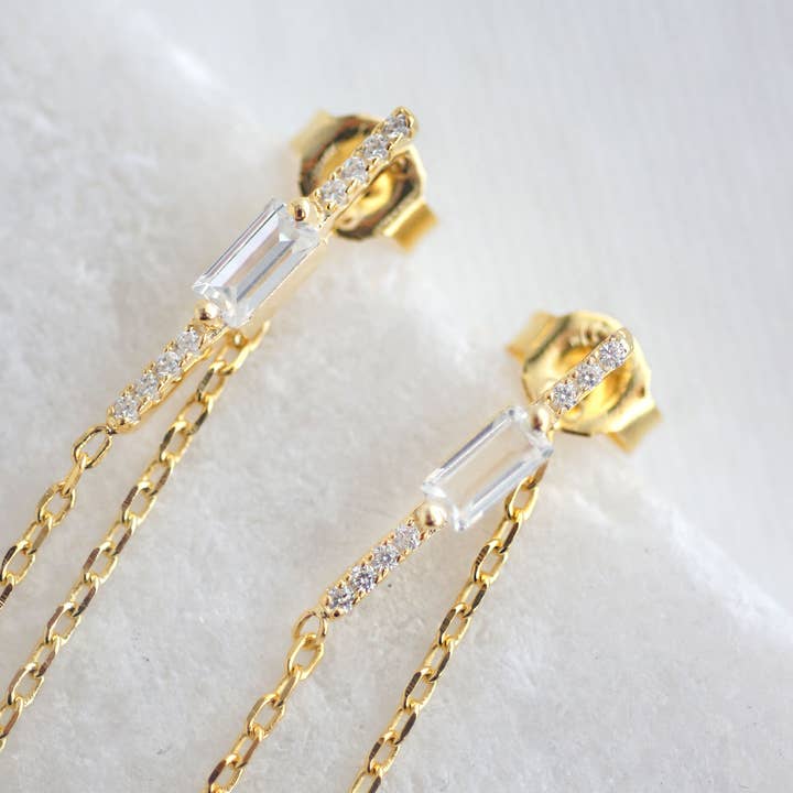 FELIX Z DESIGNS - Wholesale Dangle Earrings - CZ Bar with Baguette CZ Thread Earrings6