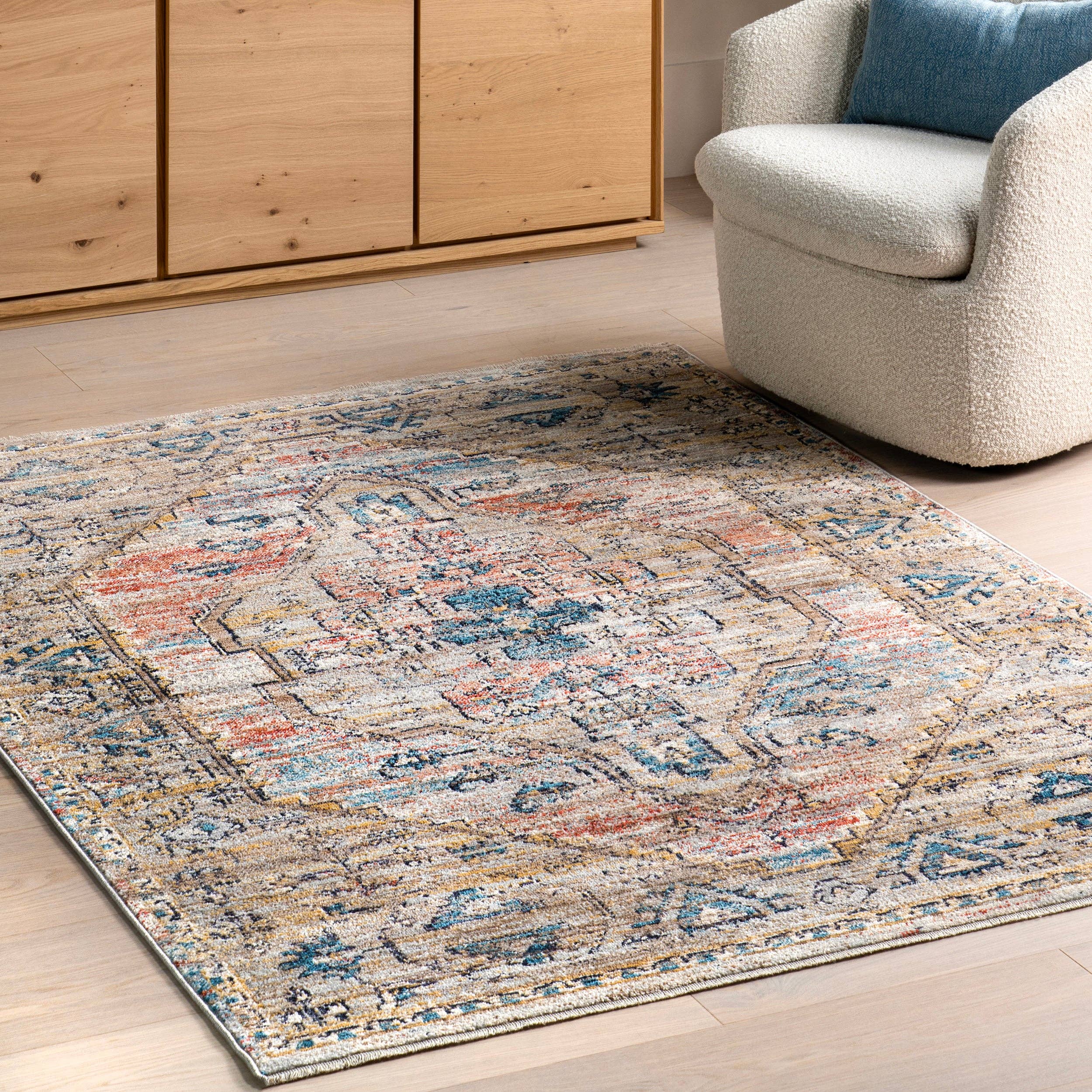 Beige Marley Traditional Medallion Fringe Area Rug for wholesale on Faire16