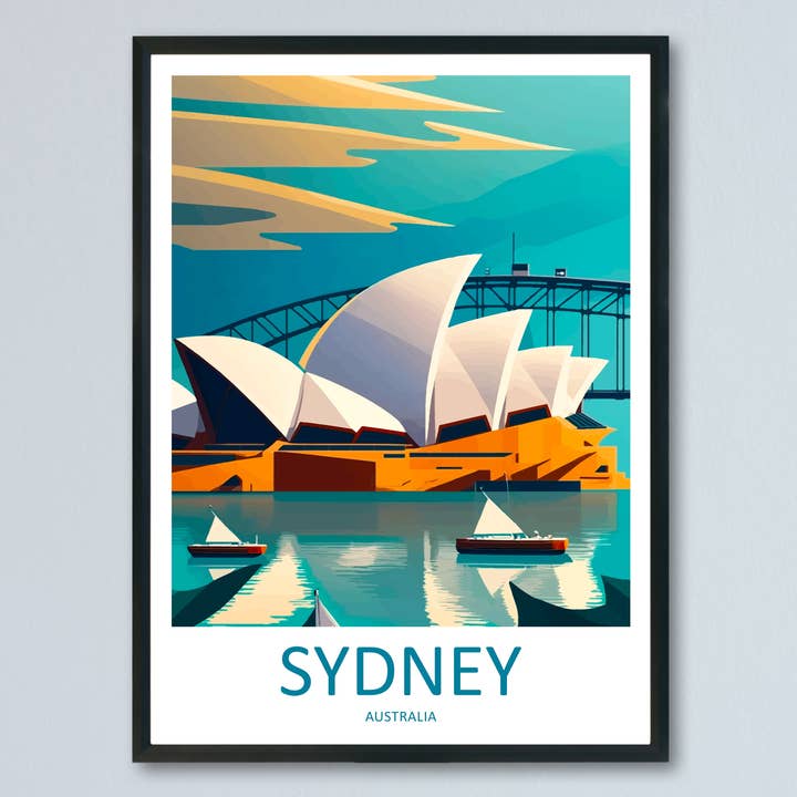 Poster di viaggio dell'Opera House di Sydney, Australia per la vendita all'ingrosso da parte di TravelzonaArt