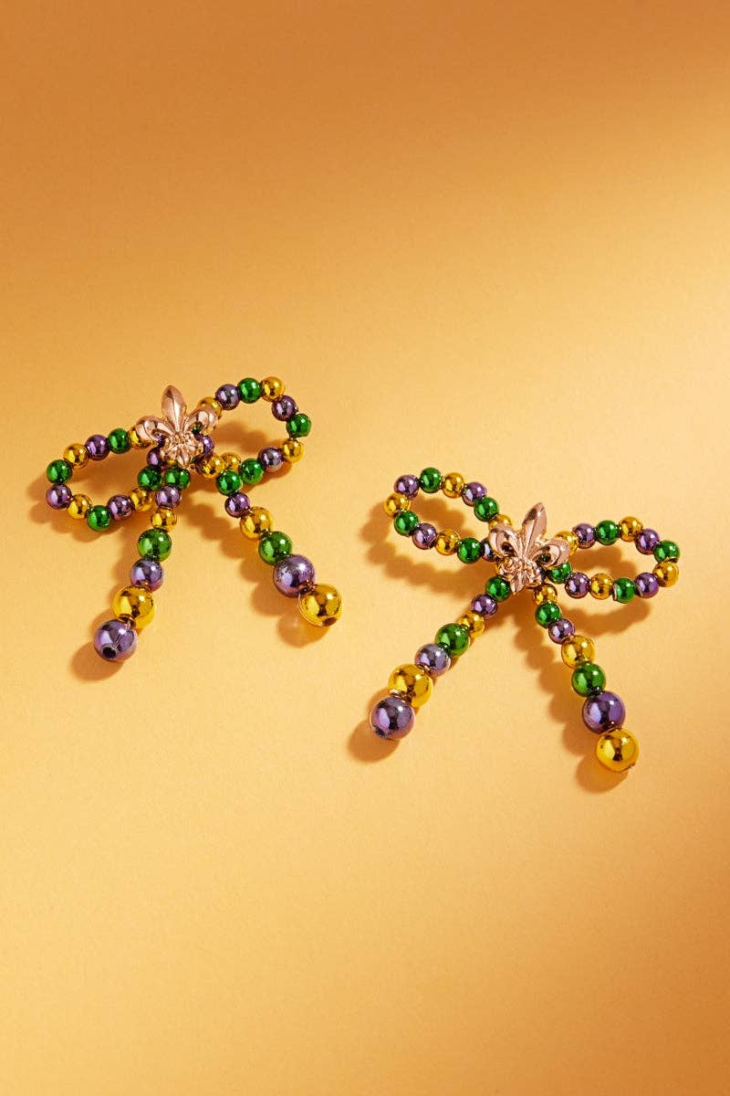 GD Ribbon Mardi Gras Metalic Beads Post Earrings for wholesale on Faire0