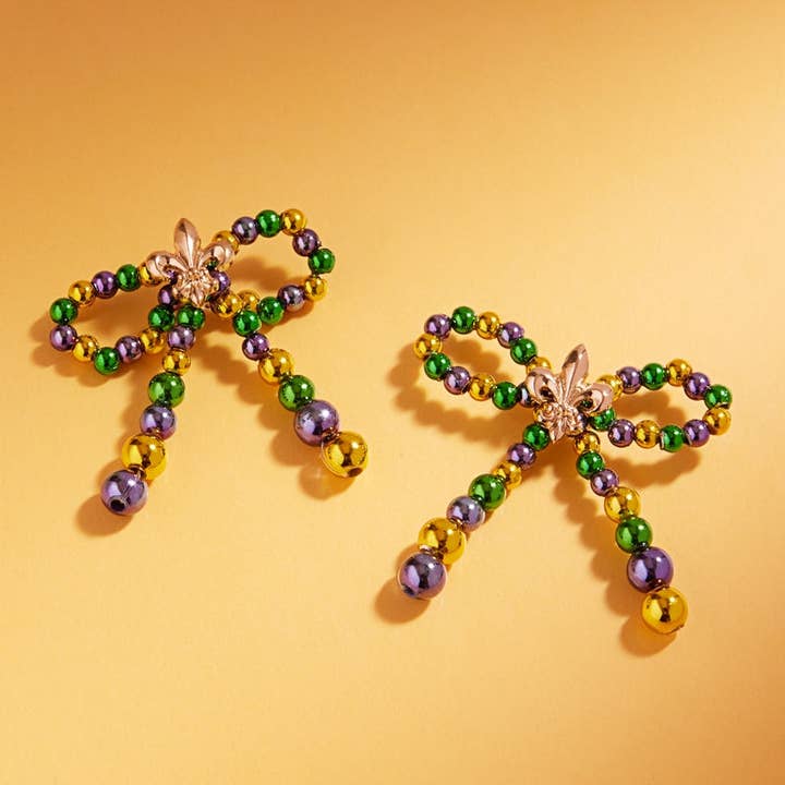 GD Ribbon Mardi Gras Metalic Beads Post Earrings for wholesale on Faire0