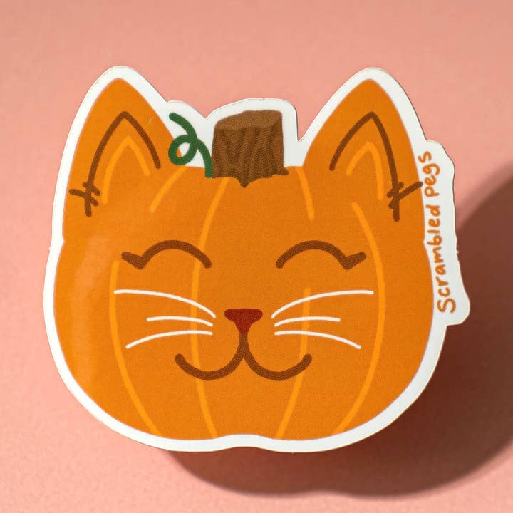 Adesivo Kawaii impermeabile Pumpkin Cat per Halloween, regalo per la vendita all'ingrosso da parte di Scrambled Pegs