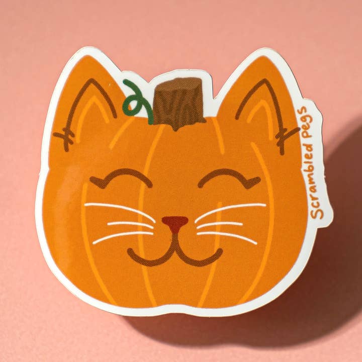 Pumpkin Cat Halloween Waterproof Kawaii Sticker Gift for wholesale by Scrambled Pegs