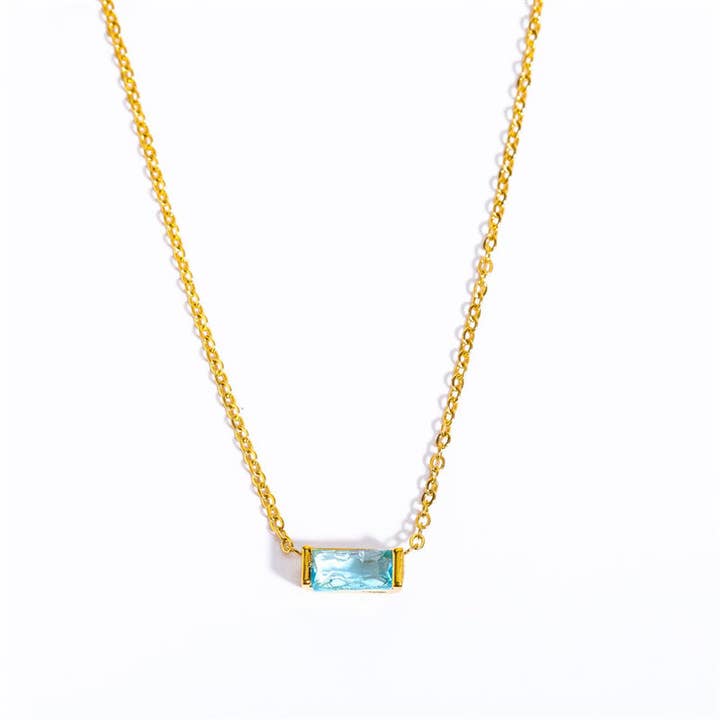 Perimade & Co. LLC - Wholesale Pendant/Charm Necklace - Rectangle Birthstone Charm Gold Necklace in Stainless Steel2