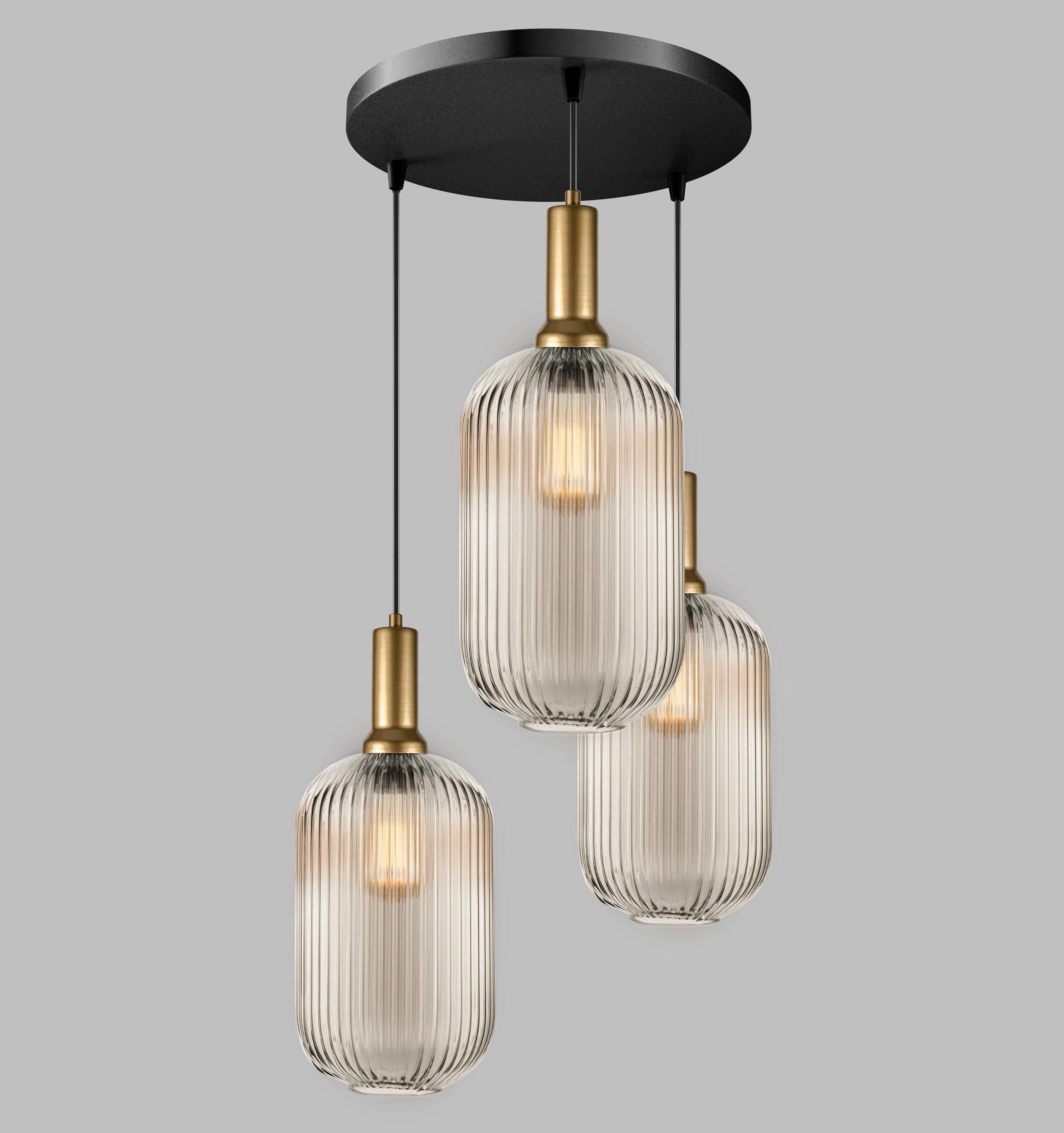 Eclipse Lighting - Wholesale Chandelier/Hanging Light - XL Amber Ribbed Glass Multi Pendant Light for Stairs, Mid-Century Modern Custom made Chandelier Light for Architects and Interior Designers8