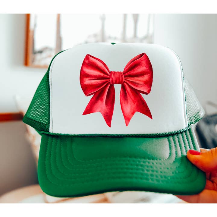Gia Gifts Boutique - Wholesale Trucker Hat - Women's - Christmas Red Bow Coquette Trucker Hat