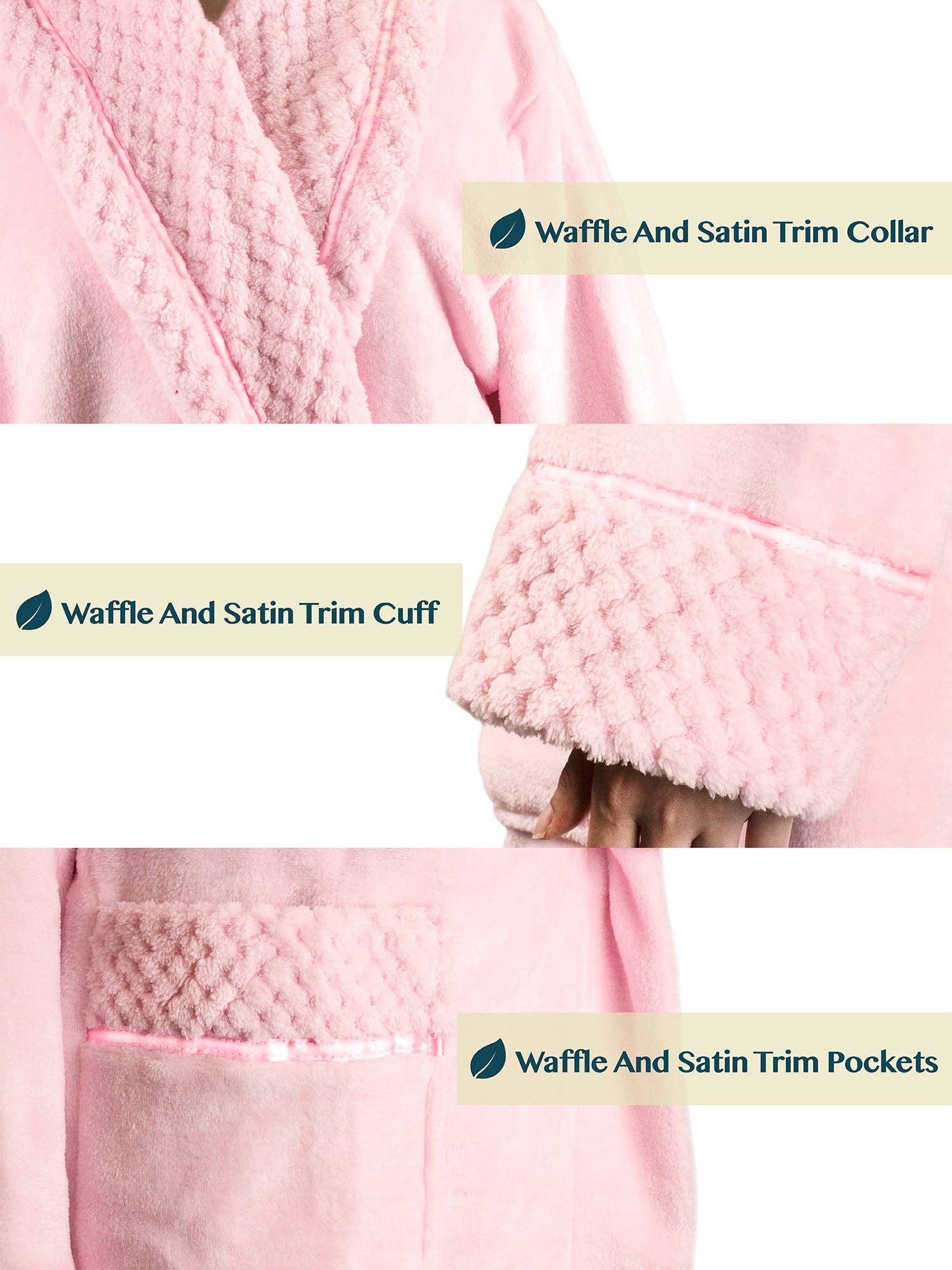 Pavilia - Wholesale Badjas - Dames - Damesbadjas van fleece met satijnen en wafelkanten25