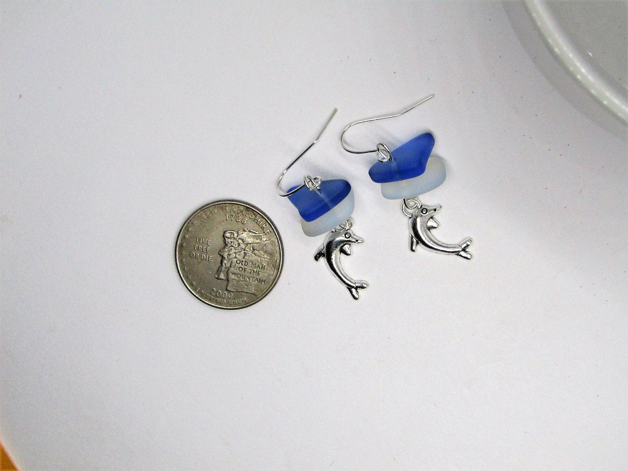 Bad Apple Designs - Wholesale Dangle Earrings - Dolphin Earrings with Sea Glass, Moonstone & Sapphire3