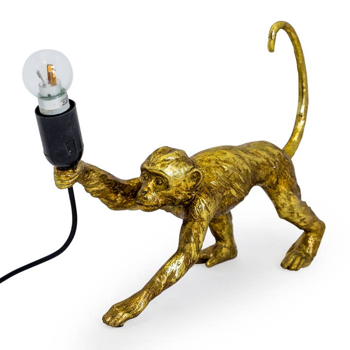 Antieke gouden Crawling Monkey tafellamp voor wholesale door McGowan & Rutherford Ltd