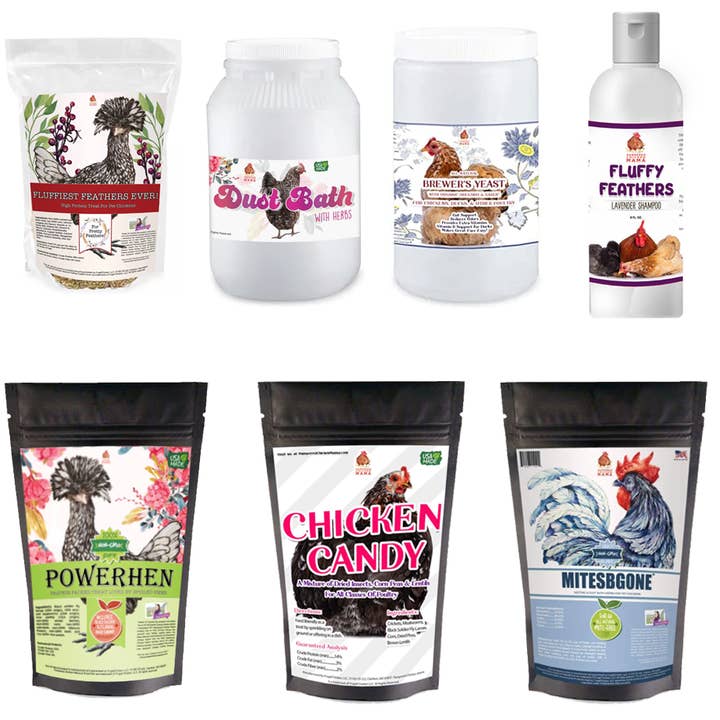 Great Feathers Bundle: Bundle med 7 produkter så att dina höns har fantastiska, fluffiga fjädrar! (14 pund totalt) för wholesale av Dahlia Pets