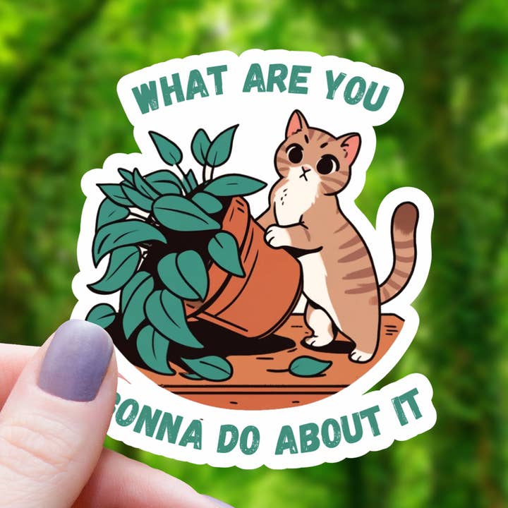 Wat Ga Je Eraan Doen Kat Sticker - 3" voor wholesale door Mimic Gaming Co